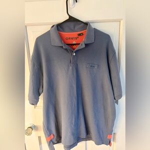 Orvis Men’s Polo Shirt Size Large Blue 100% Cotton Short Sleeve Logo Casual